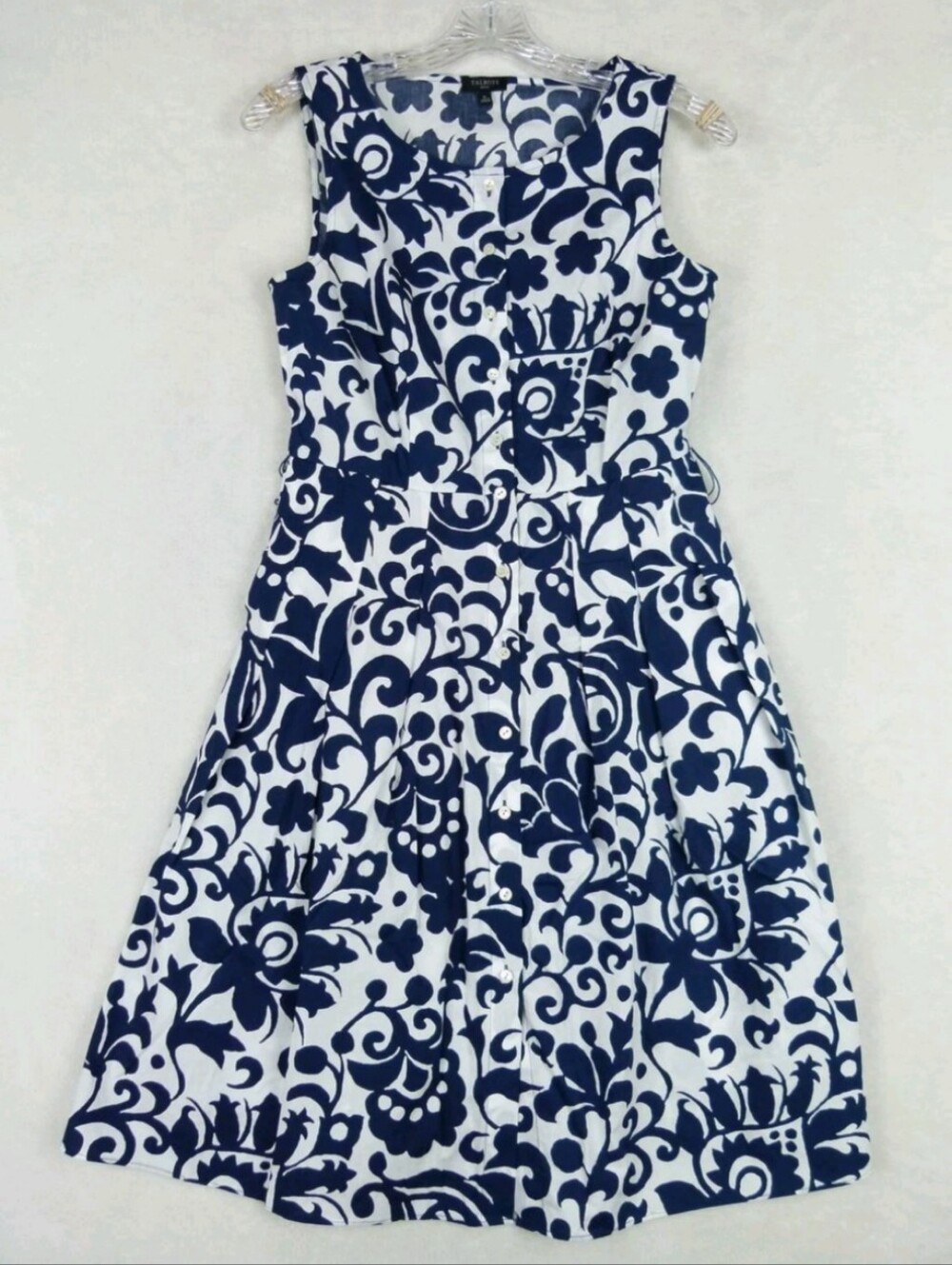 Talbots Navy and White Sleeveless Cotton Dress